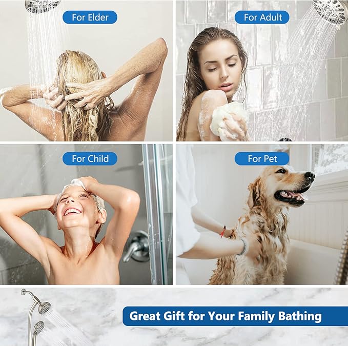 High Pressure 48-Settings Shower Head with Handheld Shower,Drill-Free 3-Way Diverter for Easy Reach,Adjustable Height Slide Bar Dual Shower Head Combo Set - Brushed Nickel