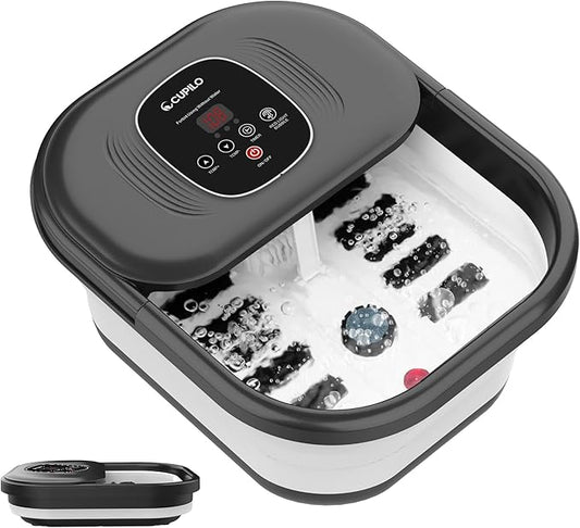 CuPiLo Foot Spa Bath Massager with Heat, Collapsible Foot Massager Spa Soaking Tub with Bubbles, Red Light, Pumice Stone, and Shiatsu Massage Rollers, Pedicure Foot Spa for Relaxation, Gifts