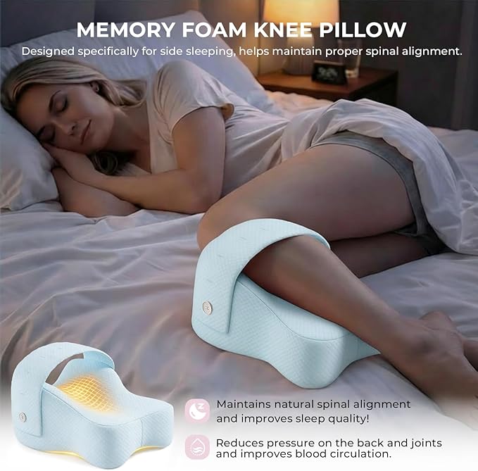 Knee Pillow for Side Sleepers, Alignment Pillow for Side Sleepers, Relief Hip & Sciatica Pain, Nourial Pillow Between Legs for Pregnant Women and Seniors (Blue)