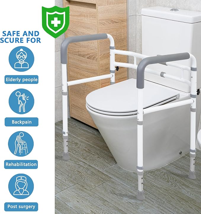 WeHwupe Toilet Rails - Toilet Safety Rail for Elderly Adults - Adjustable Bathroom Toilet Handles - Toilet Safety Frame & Rails - Toilet Grab Bars for Senior, Handicap & Disabled,Fits Most Toilets