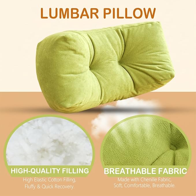 Lumbar Support Pillow Small Lower Back Pillow for Office Chair, Car Seat, and Desk Chair Ergonomic High-Elasticity Cushion for Pain Relief and Comfort on Sofa, Bed, or Travel (Green)