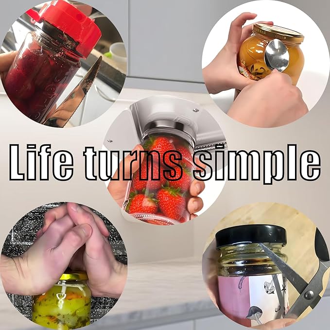 Under Cabinet Jar Opener for Seniors & Arthritis, One-Hand Effortless Jar Opener for Weak Hands, Auto-Fits All Lids 0.6"-4.7", Compact 7"x7" Under Mount Jar Opener for Kitchen, Includes 3 Screws