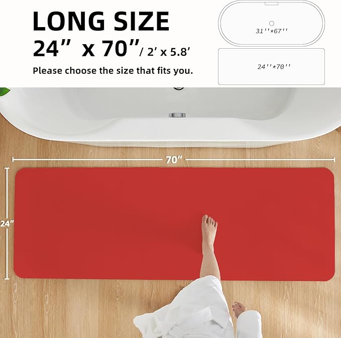 TYUU Christmas Bath Mat, Red Bathroom Rugs Non Slip Washable Thin Absorbent Bath Mat Fits Under Door Bathroom Floor Mat Perfect for Bath, Shower, or Sink 24"x70" Red