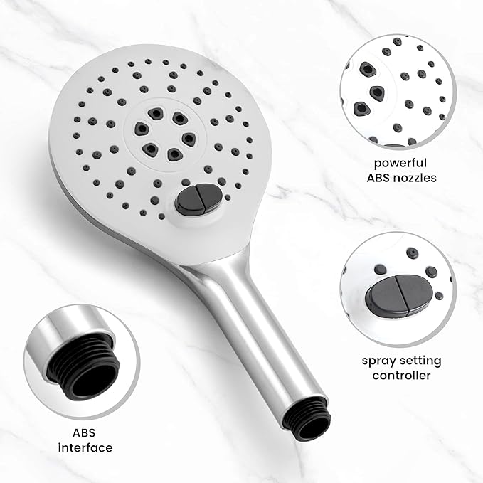 KPW Shower Head Detachable Handheld Brushed Nickel 3 Spray Modes High Pressure Showers