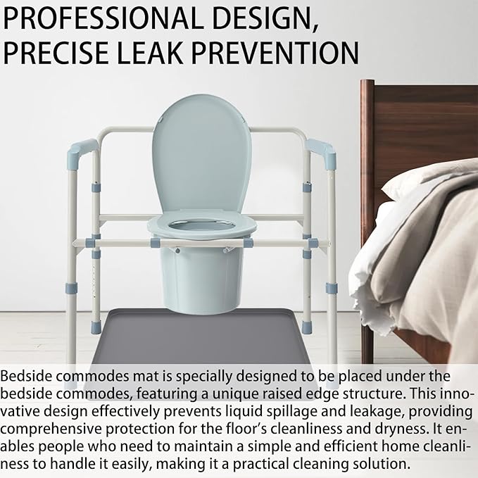 Bedside Commodes Mat, Bedside Toilet Floor Mat with Raised Edge for Floor Protector, Silicone Non-Slip Protective Mat for Under Commode Chair, Recyclable and Waterproof 23.6" x 19.7"