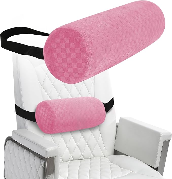 Lumbar Roll Pillow for Lower Back, Lumbar Support Foam Roll Cushion with Pillowcase and Upgraded Strap for Office, Chair, Car, Seat Pain Relief & Improving Posture (Pink, Short-11 * 4.3'')