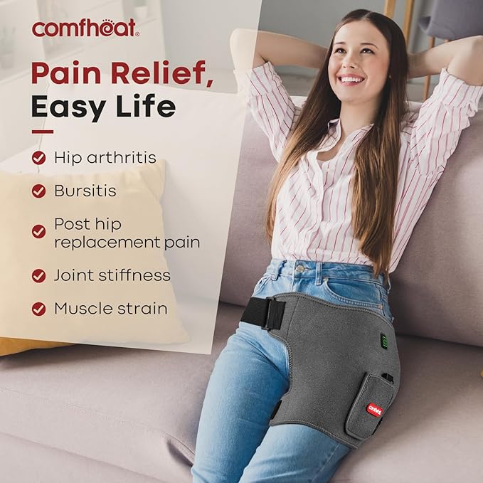 Cordless Hip Heating Pad for Pain Relief FSA Eligible HSA 5000mAh Battery Powered Heated Hip Brace Wrap for Hip Sciatica Pain Recovery Buttock, Up to 52" Waist Size, Gift for Women Men