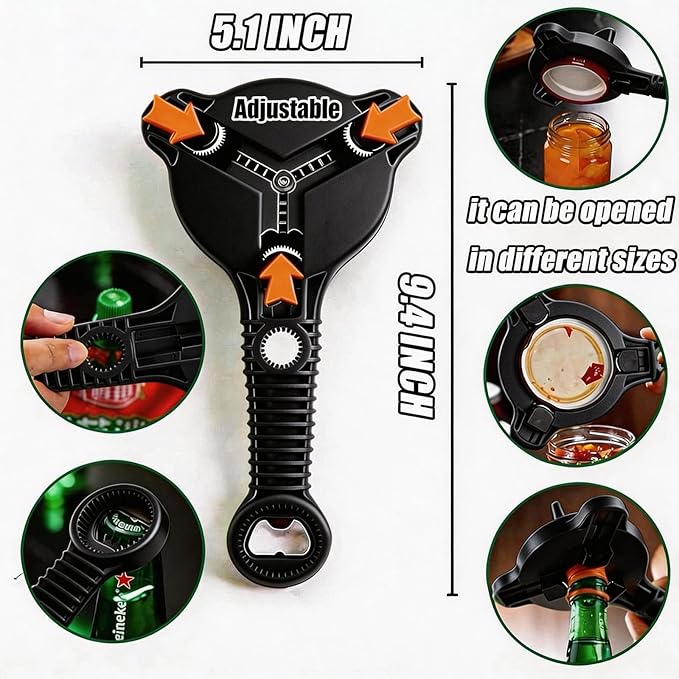 Multi Functional Jar Opener & Bottle Opener with Bonus Non-Slip Grip Cover, Effortless Lid Remover for Seniors, Weak Hands & Women, Kitchen Gadget