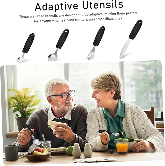 Elderly Adaptive Weighted Utensils Set Hand Tremor Cutlery with Comfortable Grip for Seniors Stainless Steel Easy to Use Dining