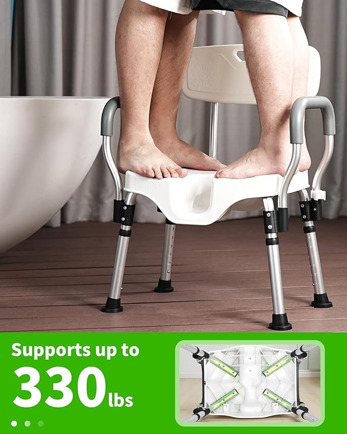 Shower Chair for Inside Shower - U-Shape Shower Chair with Arms for Handicap - Heavy Duty Wide Shower Seats for Elderly, HDB-796E