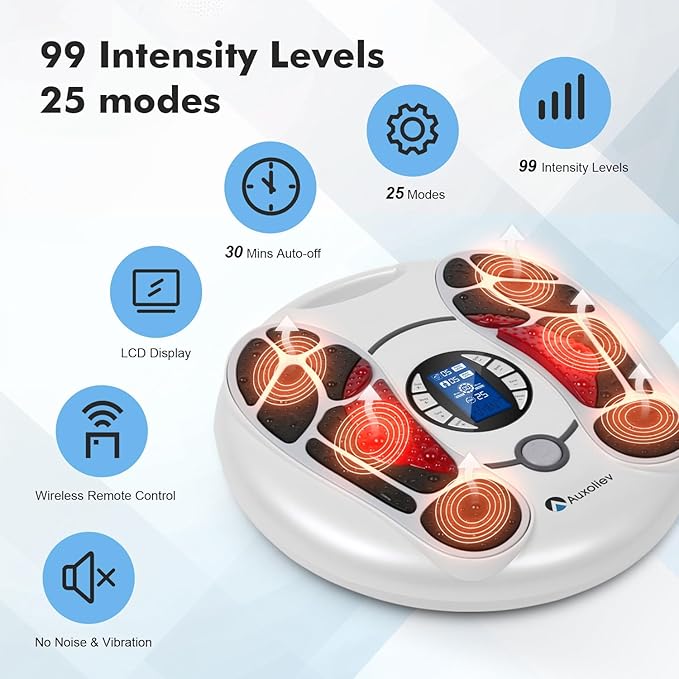 EMS Foot Massager for Neuropathy : FSA Eligible Electric Foot Massager for Circulation and Pain Relief,Hsa Plantar Fasciitis,25 Modes 99 Intensities,4 TENS Unit Muscle Stimulator Pads,Gifts for Mom