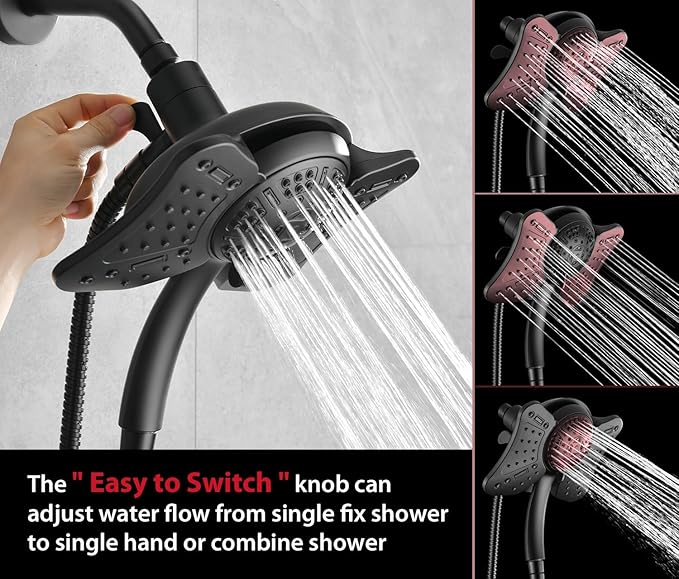 GRICH 1.8GPM Shower Head with Handheld Spray Combo: 2 in 1 Rainfall Shower Heads high pressure & Handheld Shower Head, 9 Spray Modes/Settings Detachable Shower Head with 60 Inch Hose, Black