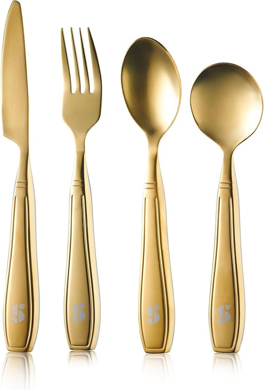 Special Supplies Premium Stainless Steel Weighted Flatware for Parkinson's Patients- Adaptive Silverware for Adults with Hand Tremors-Wide Non-Slip Grip, Easy to Clean -Weighted Silverware For Elderly