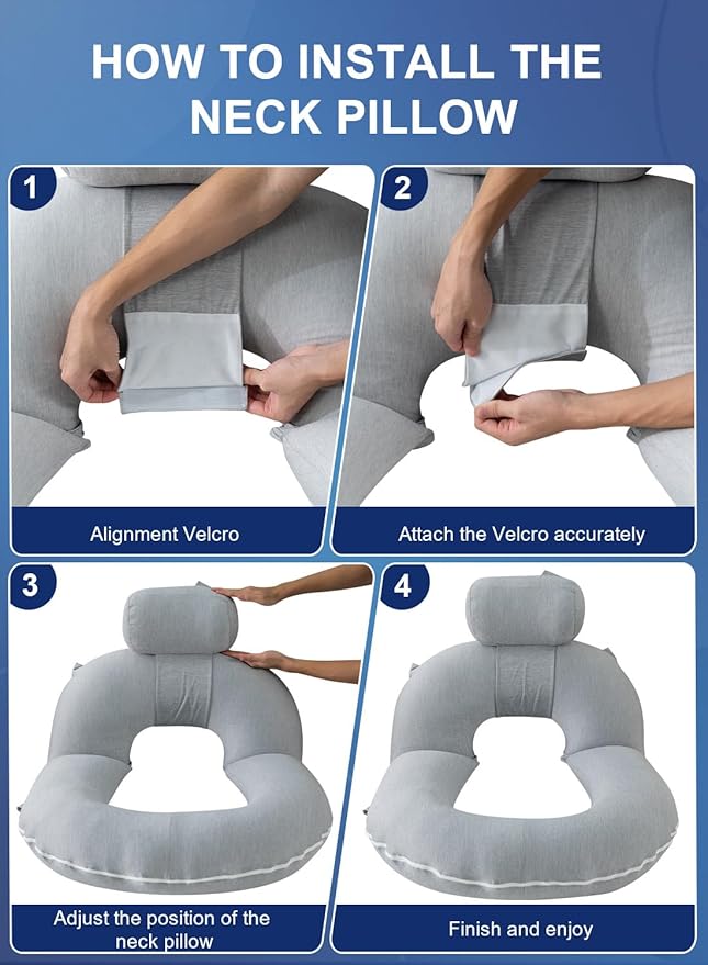 INSEN Reading Pillow, Back Pillow for Sitting in Bed for Reading, Nurse & Relax, Reading Pillow for Adults, Moms & Kids, Sit Up Pillow for Bed, Cooling Stripe, Grey
