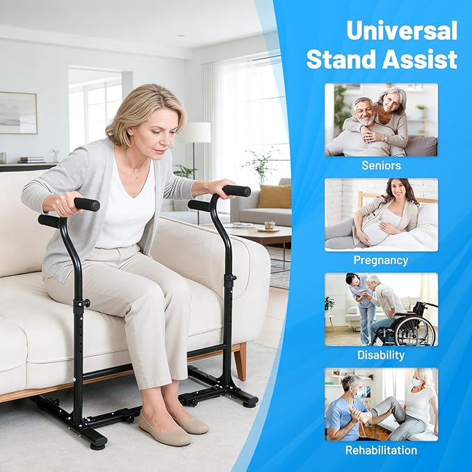 Couch Chair Stand Assist Aid with Double Handrails, Height Width Adjustable Sofa Lift Assist Devices for Seniors Disabled Patients to Sit and Stand, Heavy Duty Toilet Safety Rails (450 LB) Black