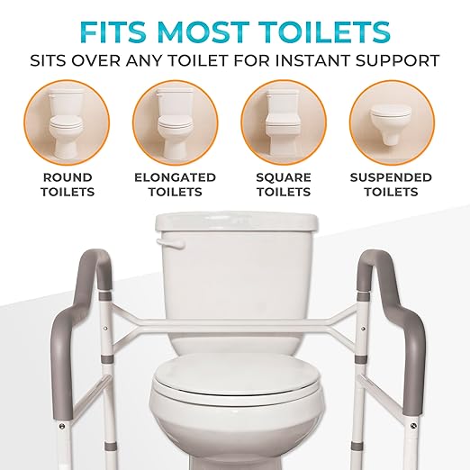 Stander Wonder Toilet Safety Rails for Seniors, Adjustable Detachable Toilet Frame with Padded Handles for Elderly Adults, Foldable Handicap Support Rail with Footrest, Fits Any Toilets