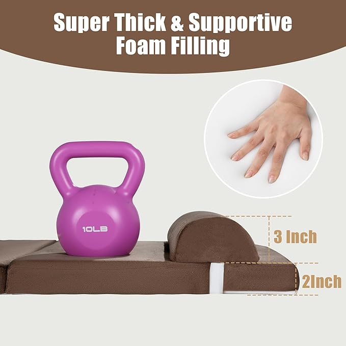 HOMBYS 5-in-1 Recliner Seat Cushion for Elderly+Lumbar Support Pillow + Leg Pad, with Adjustable Half Moon Neck Pillow & Footrest, Foam Filling with Velvet Fabric, Thick & Non-Slip, Brown