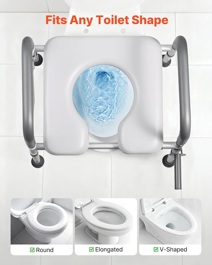 VEVOR Raised Toilet Seat with Arms, 400 lbs Load Capacity, Adjustable Height and Width, Commode Cushion Padded Elevated Toilet Seat Riser with Handles for Seniors, Elderly, Handicap, Disabled, Adults