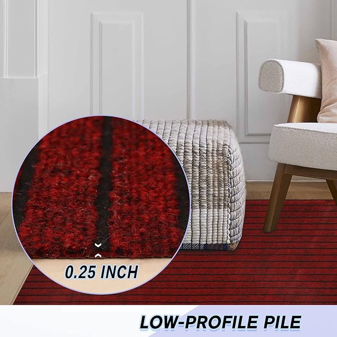 Custom Size Backed Non-Slip Area Rugs Runner, Easy Clean, Waterproof Runner Rugs for Hallway Entryway, Kitchen, Laundry, 4FT x 24FT, Red Stripe