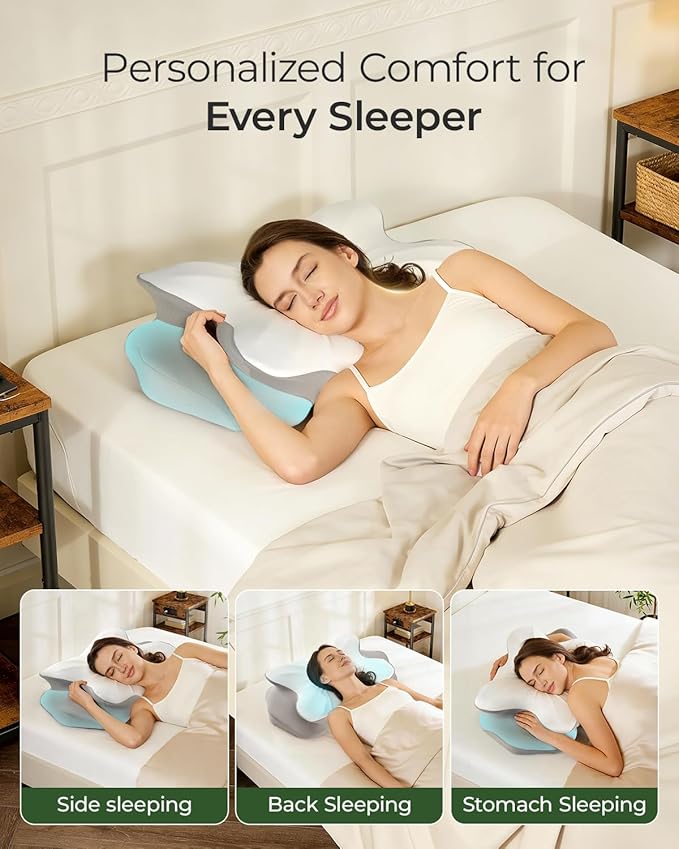 Cervical Neck Pillow for Neck Pain Relief, Ergonomic Contour Memory Foam Pillow with Cooling Pillowcase, Orthopedic Support Pillows for Side Back Stomach Sleepers, Gray