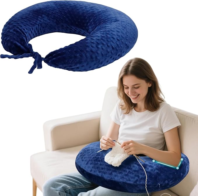 IFOYO Ergonomic Gaming Pillow for Lap, Blue U-Shaped Crochet Pillow for Lap Support, Soft Reading Pillows Provide Arms Legs Neck Support to Long Gaming Sessions, Crocheting, Reading, Working