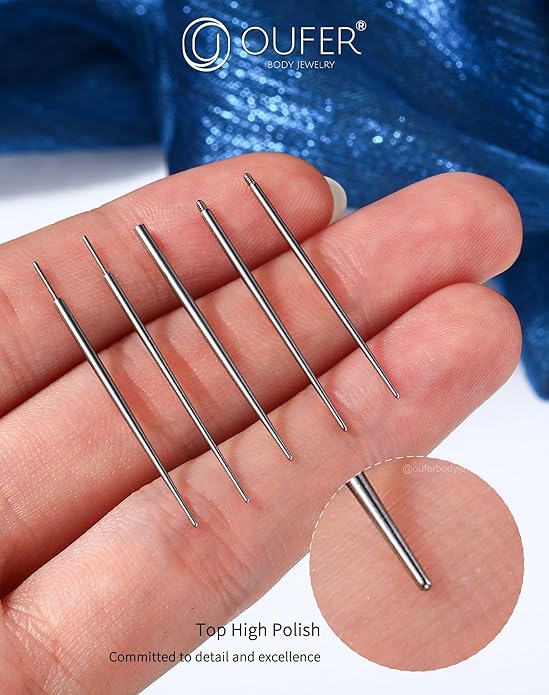 OUFER Piercing Ball Grabber, 16G 18G Flat Back Earrings Piercing Guide needle Tool, Surgical Steel Internally Threaded Push Pin External Thread Assistant Body Piercing Kit for Ear Nose Lip Tool