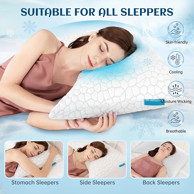 Side Sleeper Pillows for Adults, Cervical Pillow for Side Sleepers, Cooling Pillow with Ergonomic Design, Adjustable Crescent Shredded Memory Foam Pillows for Neck and Shoulder Pain Relief