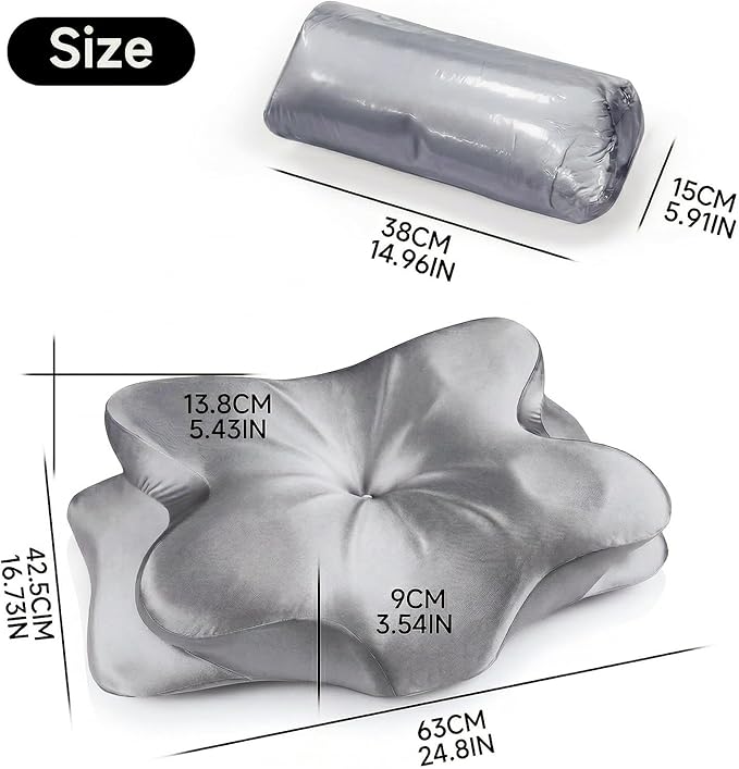 2-Pack Cervical Neck Pillow for Neck Pain Relief,Ergonomic Memory Foam Contour Pillow with Wrinkle-Resistant Silky Satin Fabric Cover,Orthopedic Bed Pillow for Side,Back,Stomach Sleepers,Gray