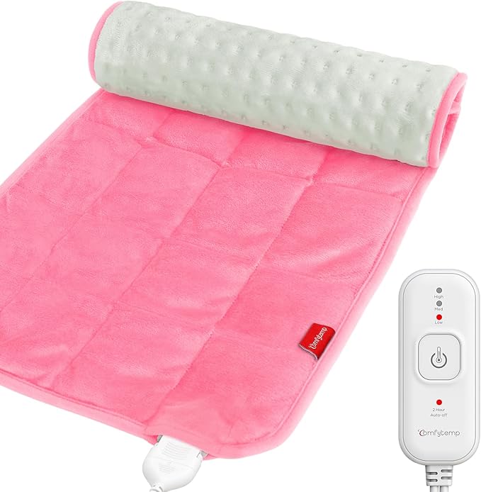 Comfytemp Weighted Heating Pad for Back & Period, FSA Eligible Electric Heat Pad, Birthday Gifts for Women Men Mom Dad & Mother Day Gift, 2.2 lb HSA Neck Shoulder Heated Pad, 2H Auto-Off, 12x24, Pink