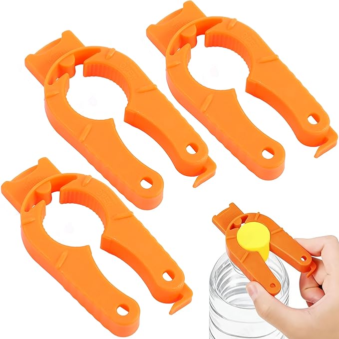 Plastic Bottle Cap Opener, 3pcs Multi Function Bottle Openers, with Magnetic Back Sticks to Fridge, Easy-Grip Lightweight for Jars Cans, Unusual Gifts for Seniors, Home Outdoor Orange