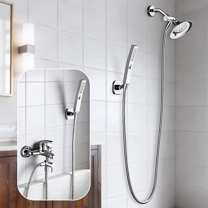 G-Promise All Metal High Flow Shower Diverter Valve with Adjustable Shower Head Holder, Universal 3-Way Splitter with Pause Mode for Handheld and Fixed Spray Head Adapter Replacement (Chrome)