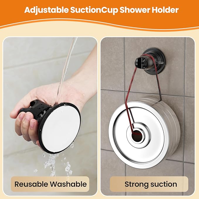 Strong Suction Cup Shower Head Holder - No Drill Handheld Shower Bracket for Seniors, Kids & Pets, Tool-Free Adjustable Height Bathing Aid for Tile/Glass, Rustproof ABS Construction