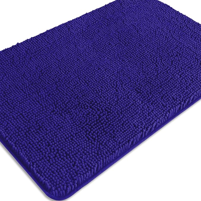 Royal Blue Bathroom Rugs – Absorbent and Washable Bath Mat, Non-Slip, Thick Soft Chenille Bath Rugs for Bathroom Floor, Shower, Sink - 24" x 36"