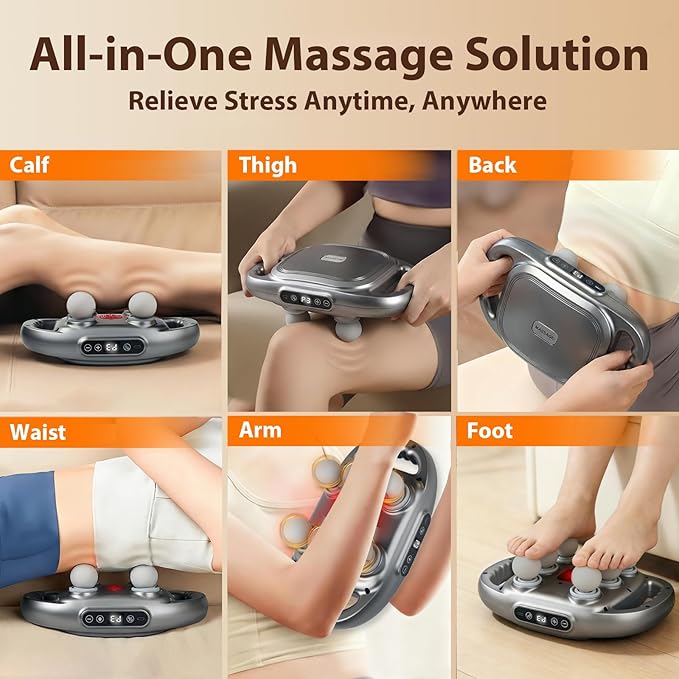 Massage Gun, Deep Tissue Percussion Massager with 9 Intensity Levels for Neck, Back, Shoulders, Legs Pain Relief & Recovery in Office, Family and Traveling (6 Head Massage Gun)