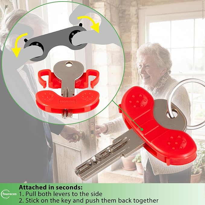 Key Turner Aid with Ergonomic Handle – 4 Pack, Large Easy-Grip Surface, Added Leverage to Turn the Key with Low Hand Strength, Arthritis Daily-Living Support, Disability Assistive Device