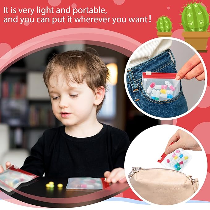 24 Pieces Pill Pouch Bags Zippered Set Reusable Translucent Medicine Organizer Sealing Travel Plastic Bags with Slide Lock for Storage(Red)