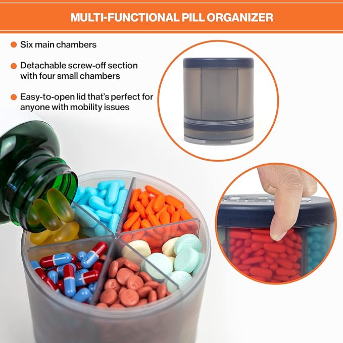 Monster Extra-Large Pill Organizer (5” Tall x 4.25” Wide) – 10 Adjustable Compartments, Easy Dispense Medication & Supplement Dispenser, Monster Fit 10