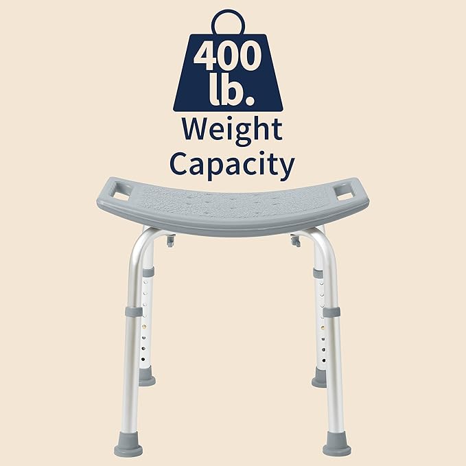 Dr. Dunley Bath Chair for Seniors, Shower Seat with Back, Suction Feet, Non-Slip Adjustable Height Shower Bench for Elderly (No Backrest)
