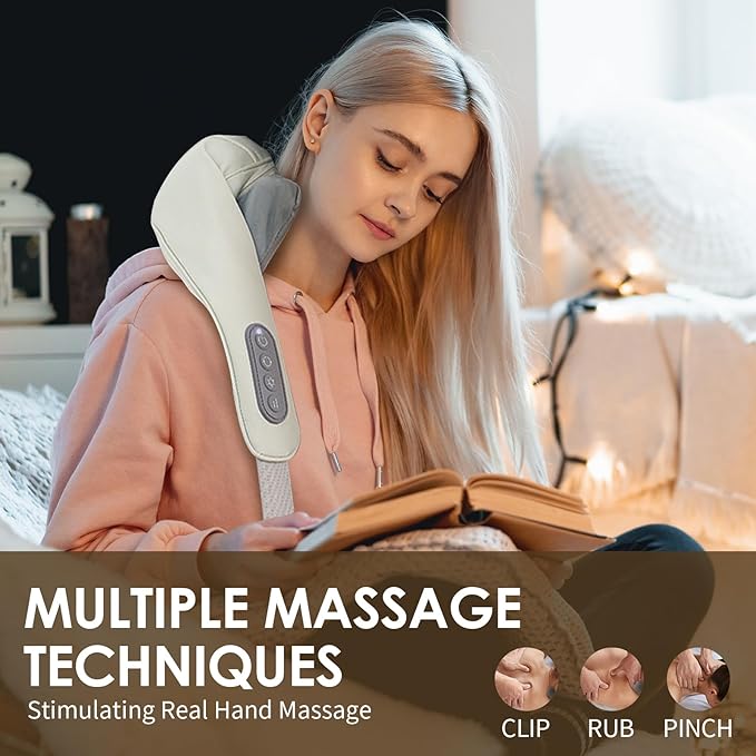 Therapexa Neck & Shoulder Massager, Back Massager for Pain Relief Deep Tissue,Massager for Neck and Shoulder Pain,Back Massager with Heat. (Beige)