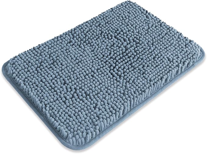 Small Bathroom Rug 12"x18" – Washable and Absorbent Bath Mat, Non Slip, Thick Soft Chenille Bath Rugs for Bathroom, Shower, Sink, Dog mat(Blue)