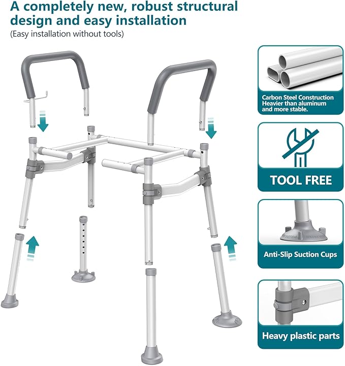 Toilet Seat Riser for Seniors,Heavy Duty Raised Toilet Seat with Handles,Adjustable Width and Height,Elevated Toilet Chair for Elderly,Handicap, Pregnant,Fit Most Toilet,450 LBS
