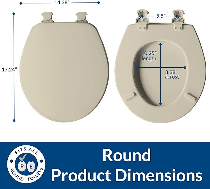 CHURCH 540EC 006 Toilet Seat with Easy Clean & Change Hinge, ROUND, Durable Enameled Wood, Bone (Pack of 2)