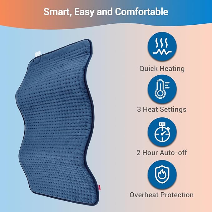 Comfytemp Heating Pad for Back & Period, Electric Extra Large Heat Pad, Birthday Gifts for Women Mom Dad & Mother Day Gift, Moist Neck Shoulder Legs Arm Knee Heated Pad Washable, 12"x24", Navy Blue