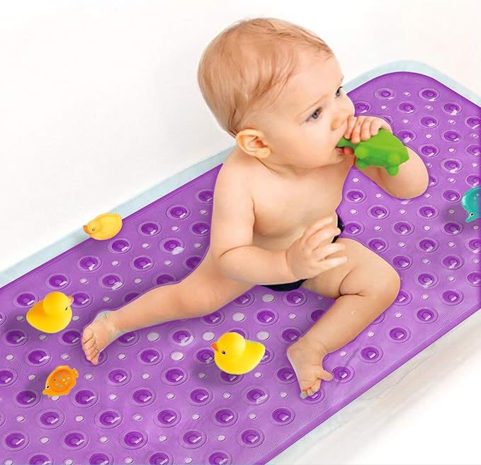 Sheepping Baby Bath Mat Non Slip Extra Long Bathtub Mat for Kids 40 X 16 Inch - Eco Friendly Bath Tub Mat with 200 Big Suction Cups,Machine Washable Shower Mat (Purple)
