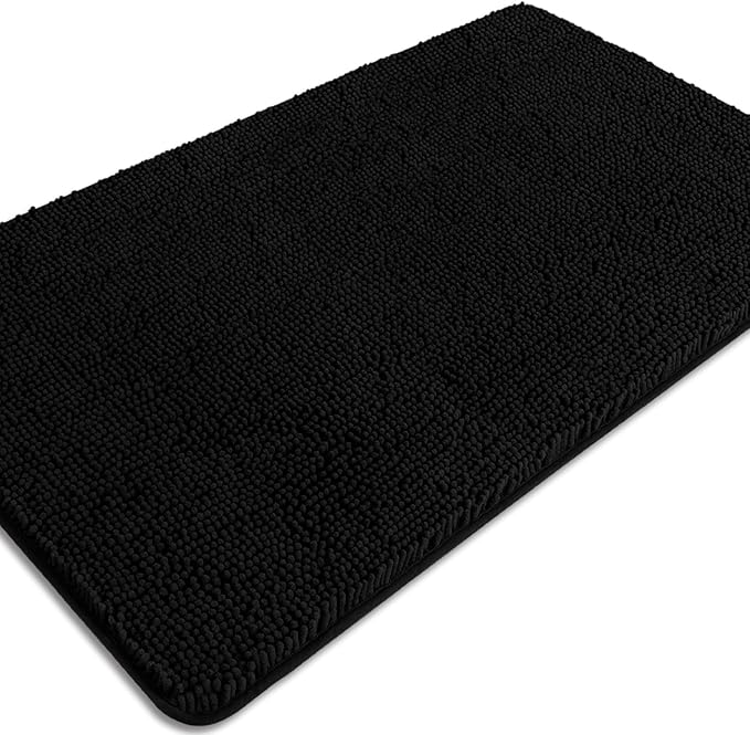 Black Bathroom Rug – Absorbent and Washable Bath Mat, Non-Slip, Thick Soft Chenille Bath Rugs for Bathroom Floor, Shower, Sink - 26" x 44"