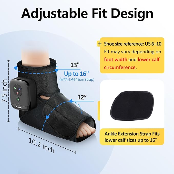 Comfytemp Portable Air Compression Foot Massager with Heat, FSA Eligible HSA, Cordless Ankle Compression Massage for Circulation and Pain Relief, Ideal for Mom Dad Seniors (1 Pack, Fits Size 6 to 10)