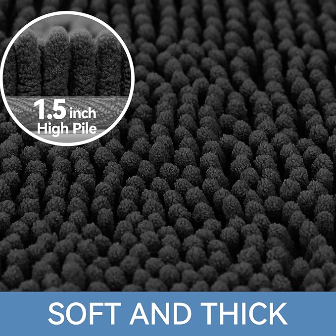 Bcoimo 48x24 Chenille Bath Mat – Non-Slip with Backing Bath Rug Ultra-Absorbent and Machine Washable Bathroom Mat Quick-Dry Design. Ideal for Bathroom Shower and Tub Areas