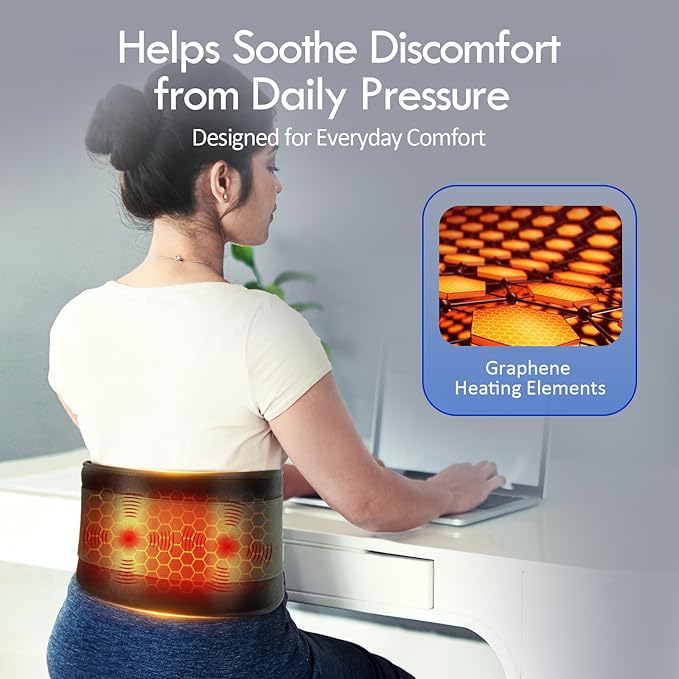 Comfytemp Cordless Portable Heating Pad with Massager for Lower Back Soothing, FSA Eligible HSA 9 Heat 5 Vibration 3 Intensity, Mothers Day Gifts for Mom Dad Rechargeable Wireless App Control