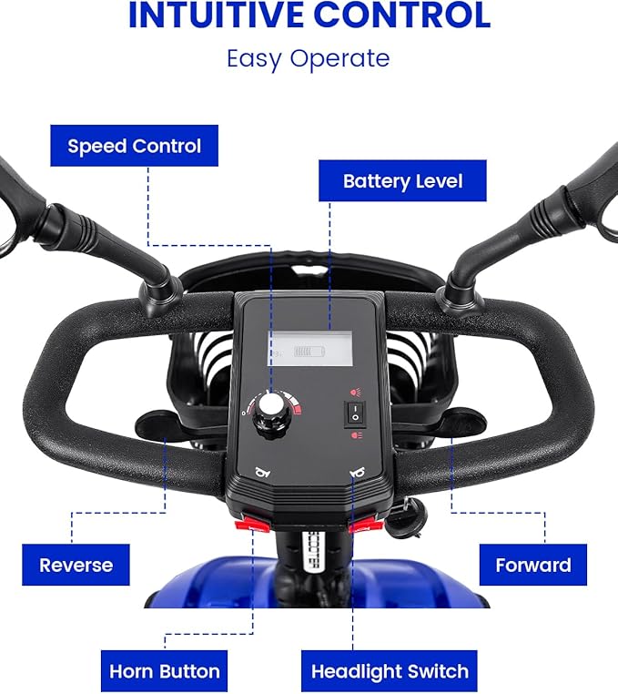 4 Wheel Electric Power Mobility Scooter for Adults, Electric Scooter for Seniors Folding Mobility Scooter -Max Speed 5 Mph,15 Miles Long Travel Range