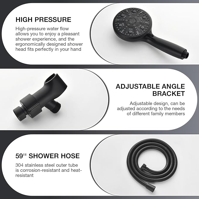 Handheld Shower Head 10 Mode Shower Heads with Handheld Spray High Pressure Shower Head Handheld with Brass Swivel Ball Bracket Showerheads Matte Black